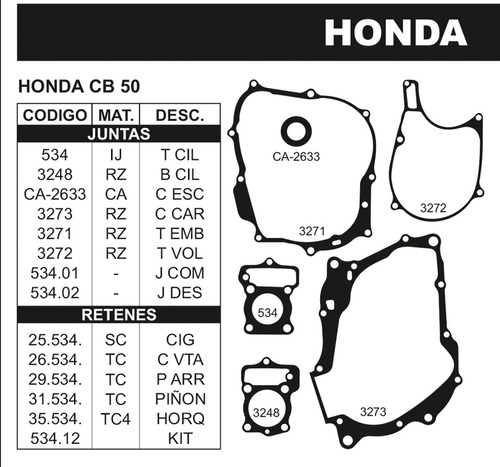 Juego Completo De Juntas Honda Cb 50