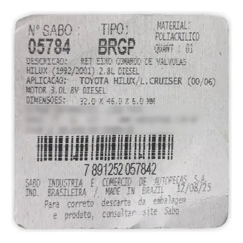 Retentor Comando De Válvula Hilux 2.5 2.8 3.0 Sabó 05784brgp