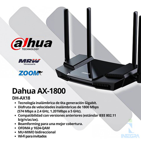 Router Inalambrico 6a Generacion Wifi 1.8 Gbps Dahua Dh-ax18