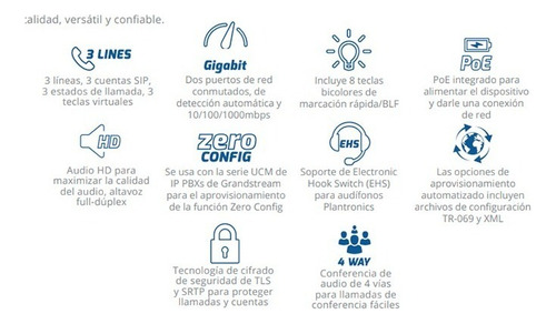 Telefono Ip Smb De 3 Lineas 3 Teclas Grandstream Gxp1630 (Usado)