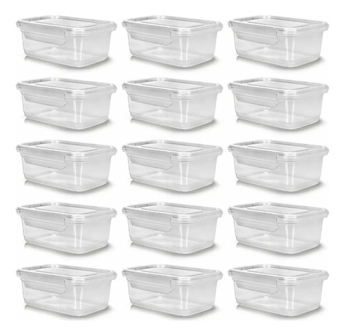 Kit 12 Potes Com Trava 400ml Microondas Freezer Transparente