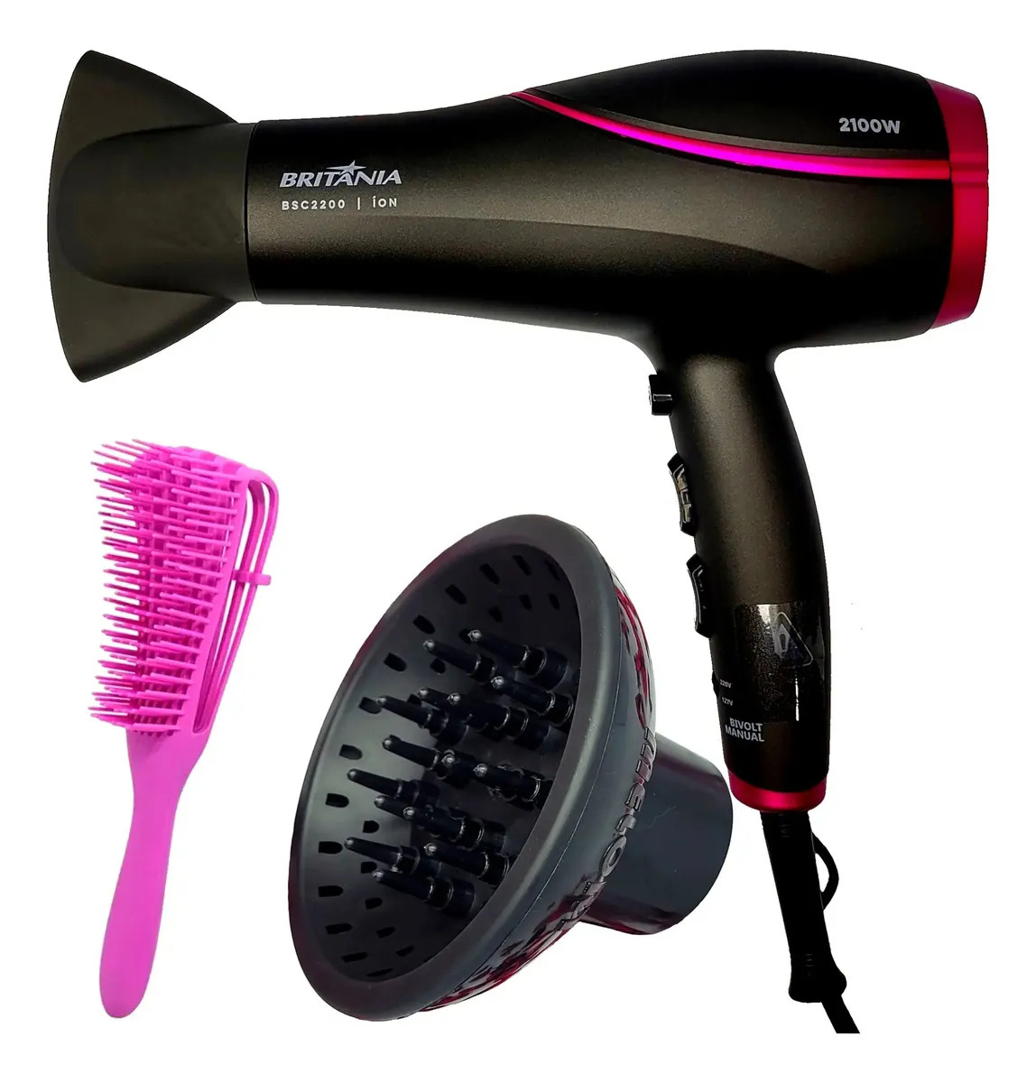 Secador De Cabelo Britânia 2100w Profissional Ar Quente Frio Cor Cinza Escova