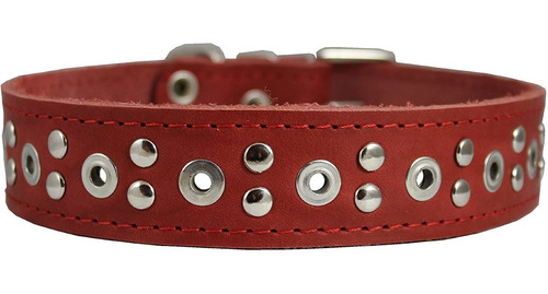 Piel Autentica Studded Perro Collar 22 X1.4  Rojo Fits 14.5