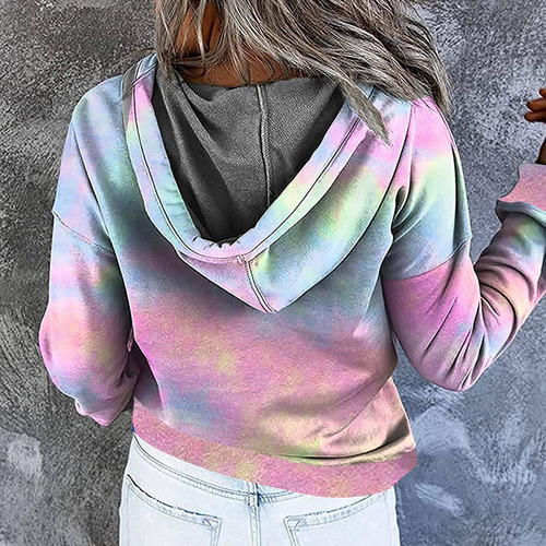 Hoodie For Dama 1 4 Zip Tie Dye Long Sleeve Drawstring