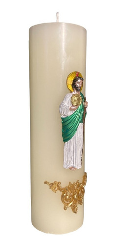 Cirio Artesanal, San Judas Tadeo. En Relieve. 5.7x20cm. Marfil