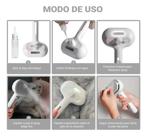 Cepillo Pelo Vapor Mascotas Peine Perros Masajeador