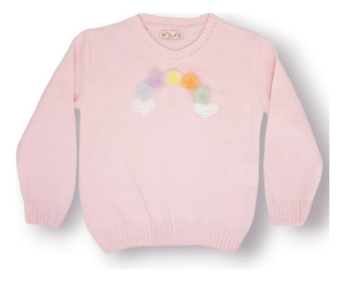 Tricô Infantil Menina Fino Arco-íris Pompom - Rosa