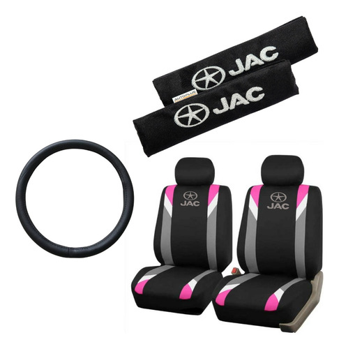 Funda Tela Gris Rosa Y Cubre Cinto Jac Motors+ Cubre Volante