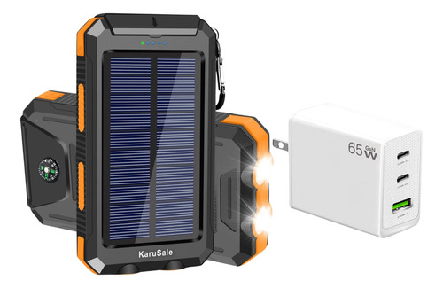 Banco Energia Solar Cargador Portatil Bateria Naranja Led Pd