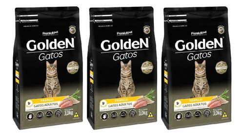 Ração Golden Gatos Adultos Frango 3kg Premier Kit 3 Unidades