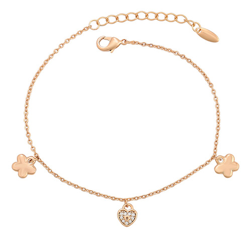 Brazalete Oro 18k Lam Corazon Flor 19-23cm Ajustable Mujer 