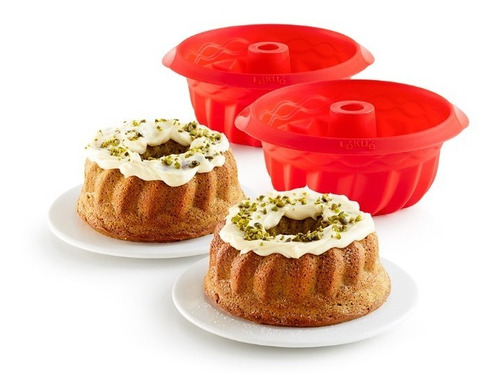 2 Moldes Para Hornear Mini Savarin, Rojo  13.5cm Marca Lékué