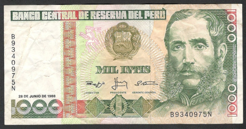 Billete Peru 1,000 Intis (1988) Ruinas De Chan Chan