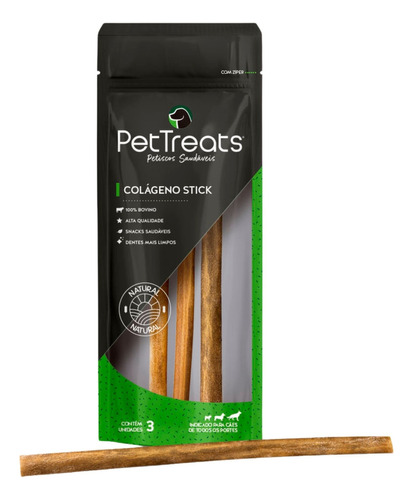 Petisco Para Cachorro Natural 3un Colágeno Stick Pettreats