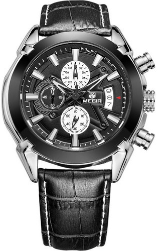 Relógio Megir Business Chronograph & Calendar para homens, cor da pulseira: preto