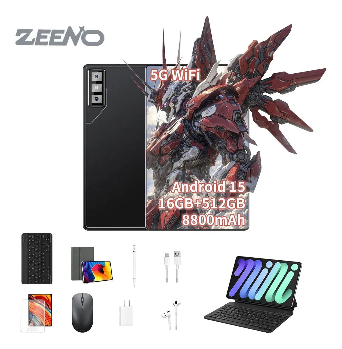 Tablet Android Zeeno Pad GT Wifi,5G, 512GB, 16GB RAM, Tela 11.6" Bateria 8800mAh Android 15 Com Caneta Teclado e Mouse - Ideal para Estudos e Jogos