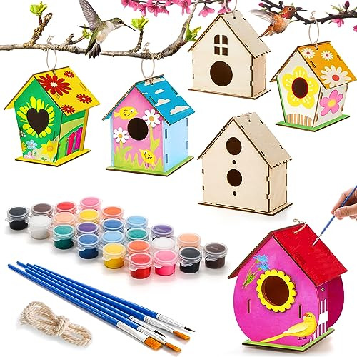 6 Pack Diy Birdhouse Kits, Wooden Crafts Arts For Child...