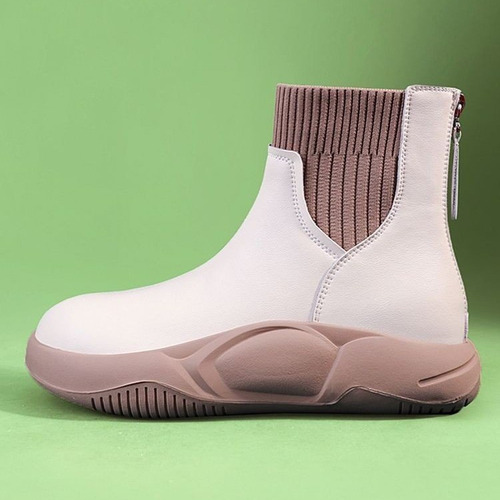 Botines Cortos De Tacón Plano Para Mujer, Calcetines Elástic