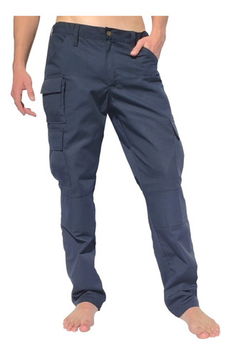 Pantalon Tactico Cargo Rip Stop Azul Tela Brasilera 7 Bolsil