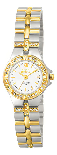 Invicta | Relógio feminino | 0133 | Cor original da pulseira: prata/ouro, cor do bisel, cor de fundo dourado, cor de fundo branca
