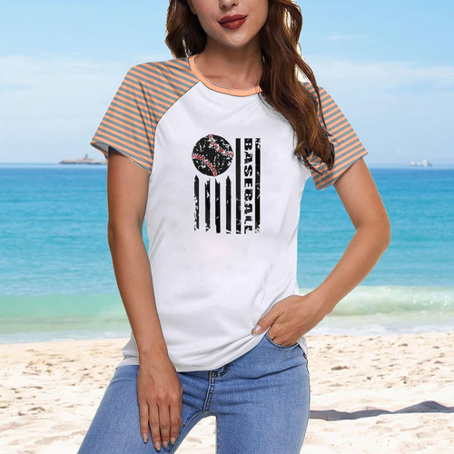 Top Casual De Moda Para Mujer Estampado Redondo Con Cuello A