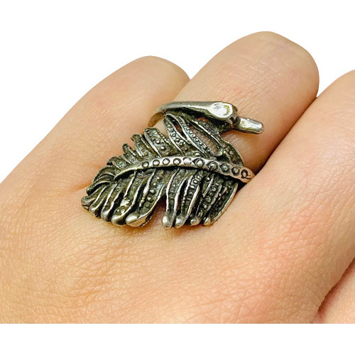 Anillo Pluma De Cisne Empavonado De Plata 925 Ao 368