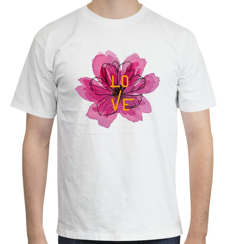 Playera Manga Corta Diseño Flowe Love - Flor Rosa