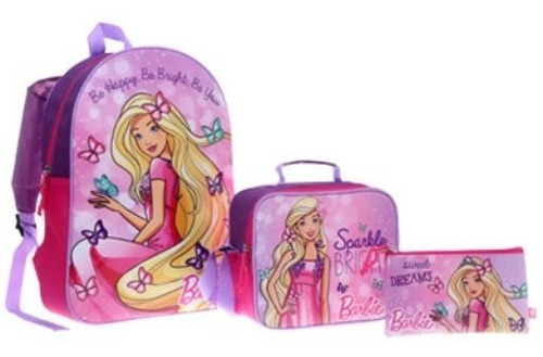 Combo Morral + Lonchera + Cartuchera Barbie Capi