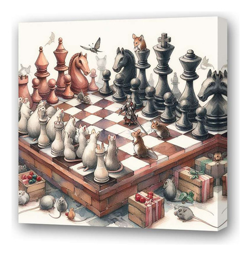 Cuadro 60x60cm Raton Ajedrez Juego Chess Dibujo Play M2
