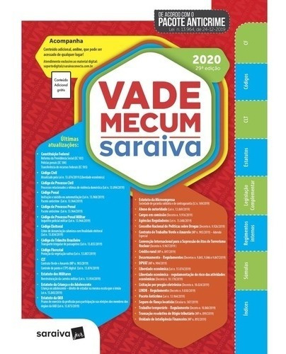 Imagem 1 de 1 de Vade Mecum Saraiva 2020 - 29ª Edição - Com Pacote Anticrime