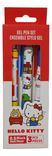 Miniso Hello Kitty Set X 3 Lapiceras Retráctiles Gel Sanrio Blanco Negro