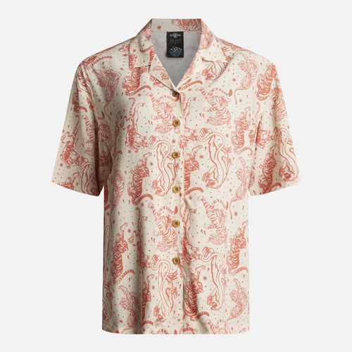 Camisa Mujer Cola De Tigre Print Beige Haka Honu