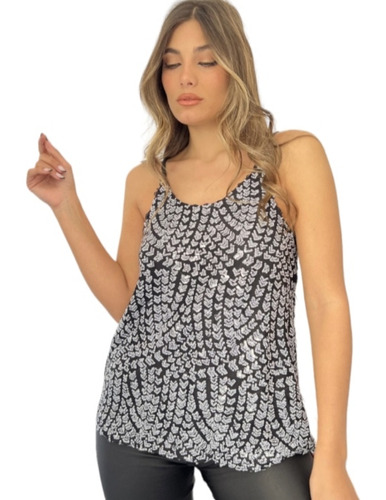 Blusa Musculosa Fiesta Noche Mujer Lentejuelas 