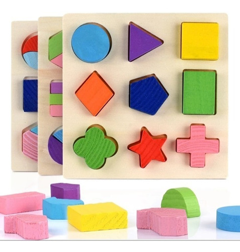 Pack 3 Puzzle Encaje Juguete Madera Didáctico Matemáticas 