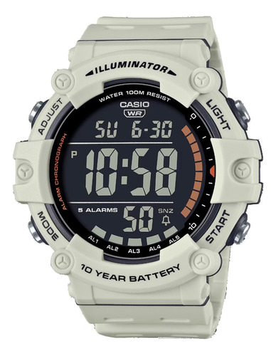 Reloj Y Correa Casio Illuminator Ae-1500wh-8b2vdf, Color De Bisel Beige, Color De Fondo Digital Beige