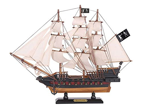 Handcrafted Nautical Decor Barco Pirata Madera Negro Fortuna
