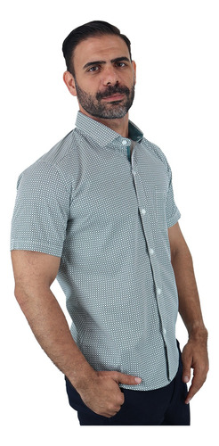 Camisa De Manga Corta Para Hombre Con Miniprint 100% Algodón