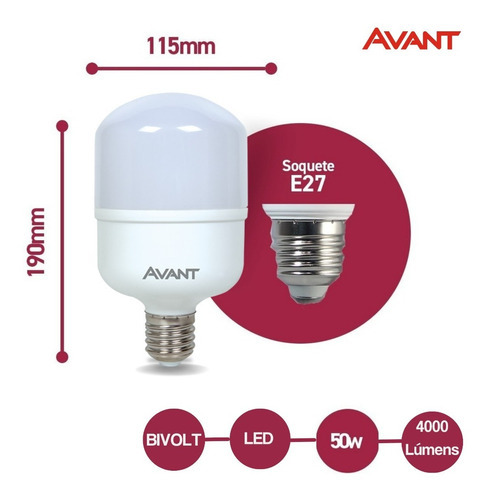 Kit 10 Lâmpadas Led 50w Bulbo E27 6500k Branco Frio Cor Da Luz Branco-frio Voltagem 110v/220v Galpão Area Externa