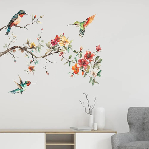 Adhesivos De Pared Con Diseño De Flores Y Pájaros, 60 X 40 C
