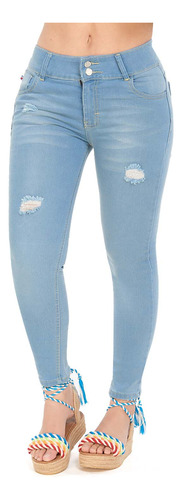 Pantalon Dama Azul Mezclilla Desgarrado Mundo Terra 151438