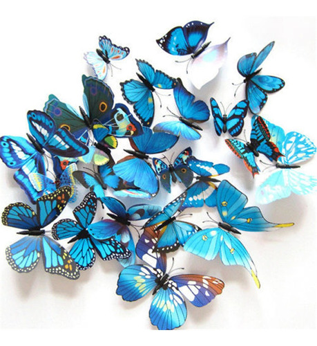 Set 12pc Mariposas Color Azul Imanes Stickers Decorar Casa