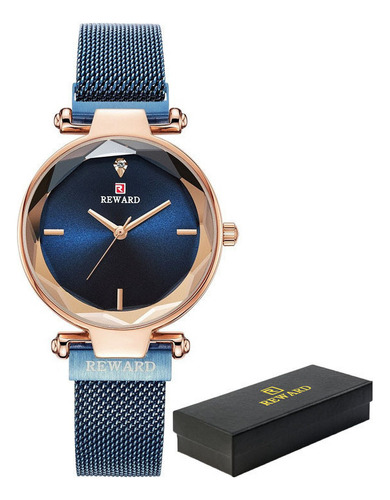 Relojes De Pulsera De Cuarzo Con Cinturón De Malla Simple Re Color Del Bisel Rose Blue