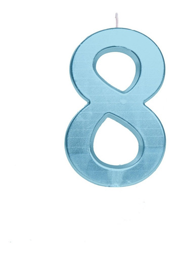 Número 8 - Vela Cromada Metalizada Azul - Bolo E Aniversário