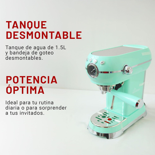Cafetera Electrica Retro Espresso Y Capuchino 1.5l 600w Color Verde aqua