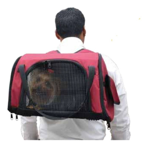 Maletin Morral Transportador Guacal Para Mascotas Color Rojo