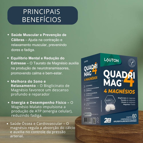 Quadrimag 4 Magnésios 700mg Quadri4tech - Lauton Nutrition