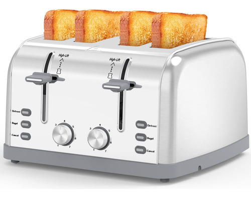 Tostadora Retro De Acero Inoxidable 4 Rebanadas 7 Ajustes