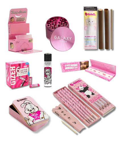 Kit Parafernalia Pink (papelillos, Moledor, Encendedor, Etc)