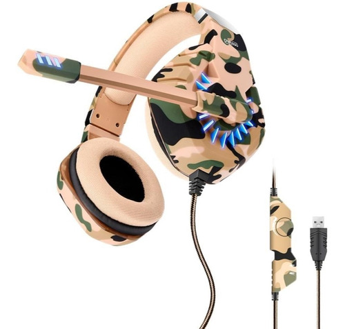 Auricular Gamer Camuflado 7.1 Usb, Pc ,software, Mic. Y Led Color Marrón Color de la luz Azul