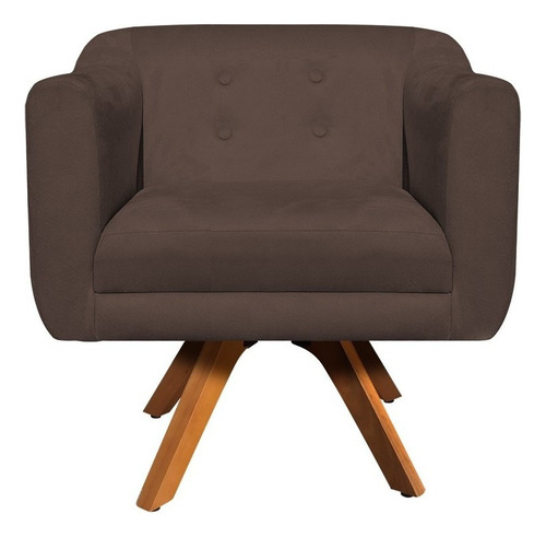 Kit 02 Poltronas Giratória Julia Suede Marrom Base Madeira